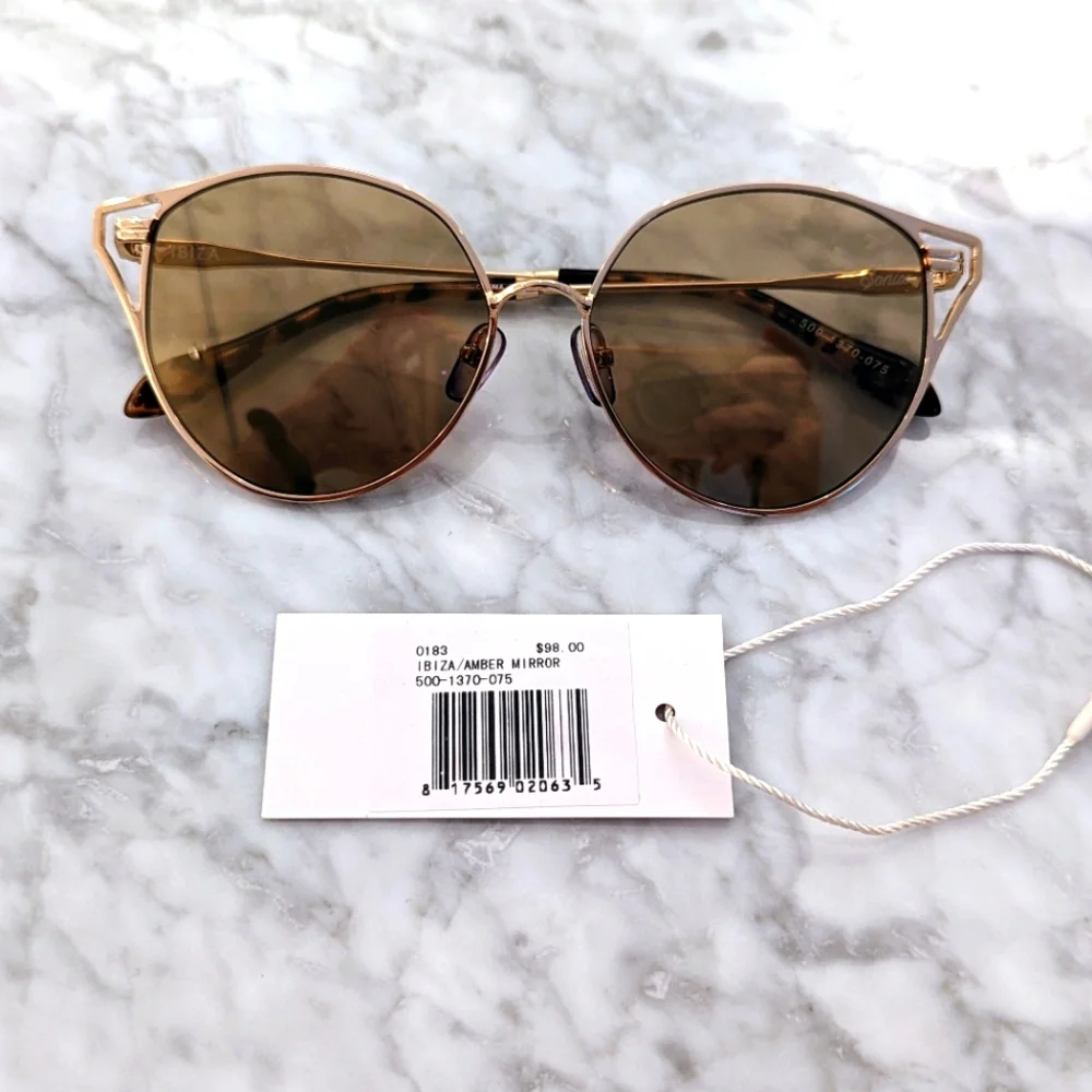 Sonix Ibiza Cat Eye Wire Frame Gold Tone Sunglasses - Picture 2 of 10